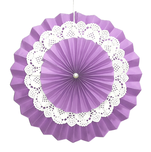 Purple Rosette Paper Fans with Doily - Big ALL PARTY SUPPLIES Pretty UR Party