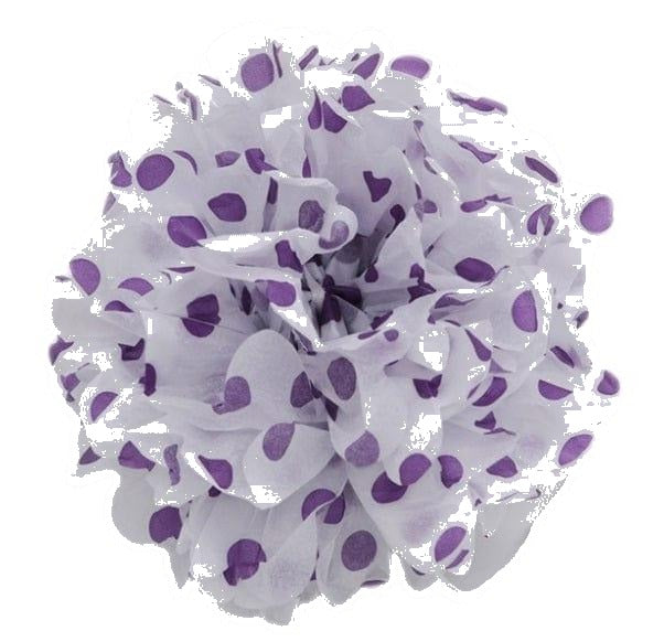 Purple Polka Dot Tissue Paper Pom Poms 14"