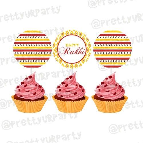 Red and Yellow Pattern Rakhi Cupcake Toppers ALL PARTY SUPPLIES Pretty UR Party