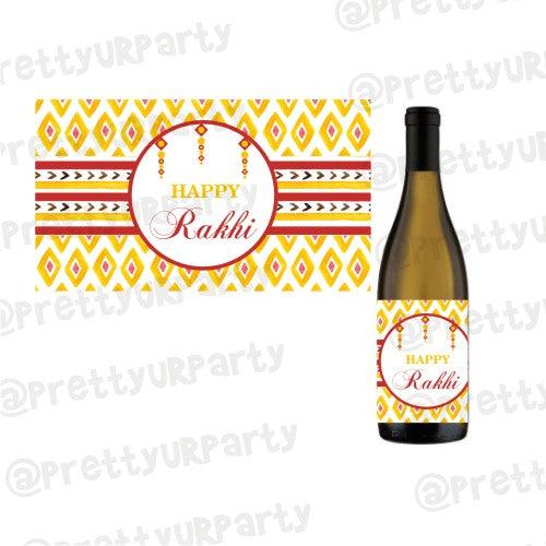 Personalised Red and Yellow Pattern Rakhi Champagne / Wine Label GIFT FOR ALL Pretty UR Party