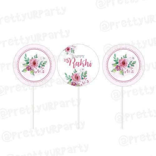 Pink and Green Floral Rakhi Cupcake / Food Toppers ALL PARTY SUPPLIES Pretty UR Party Default Title