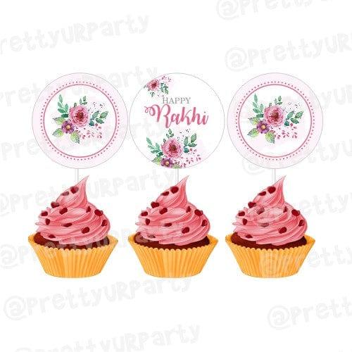 Pink and Green Floral Rakhi Cupcake / Food Toppers ALL PARTY SUPPLIES Pretty UR Party