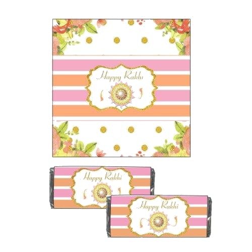 Pink and Orange Floral Rakhi Theme Chocolate Wrappers