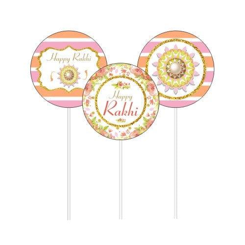Pink and Orange Floral Rakhi Cupcake / Food Toppers ALL PARTY SUPPLIES Pretty UR Party Default Title