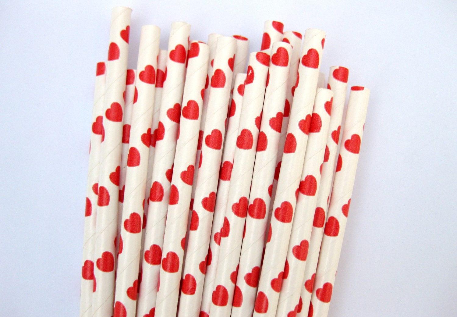 Red heart Paper Straw TABLEWARE Pretty UR Party