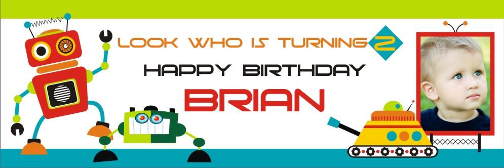 Personalized Robot Birthday Banner 30in with Photo ALL PARTY SUPPLIES Pretty UR Party