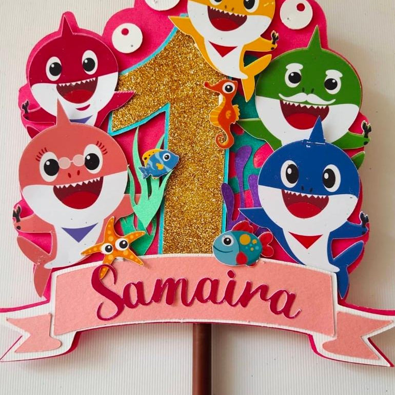 Baby Shark Design2 Cake Topper HANDCRAFTED Pretty UR Party