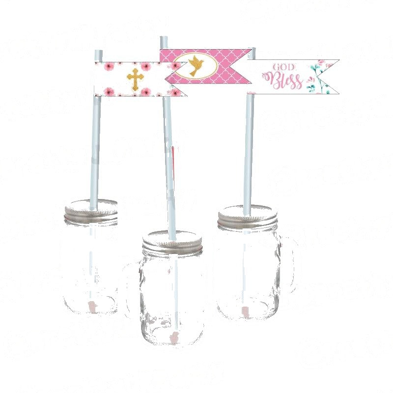 Baptism Pink Theme Drink Straws