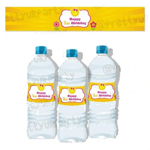 My little Sunshine 1st birthday Bottle Labels