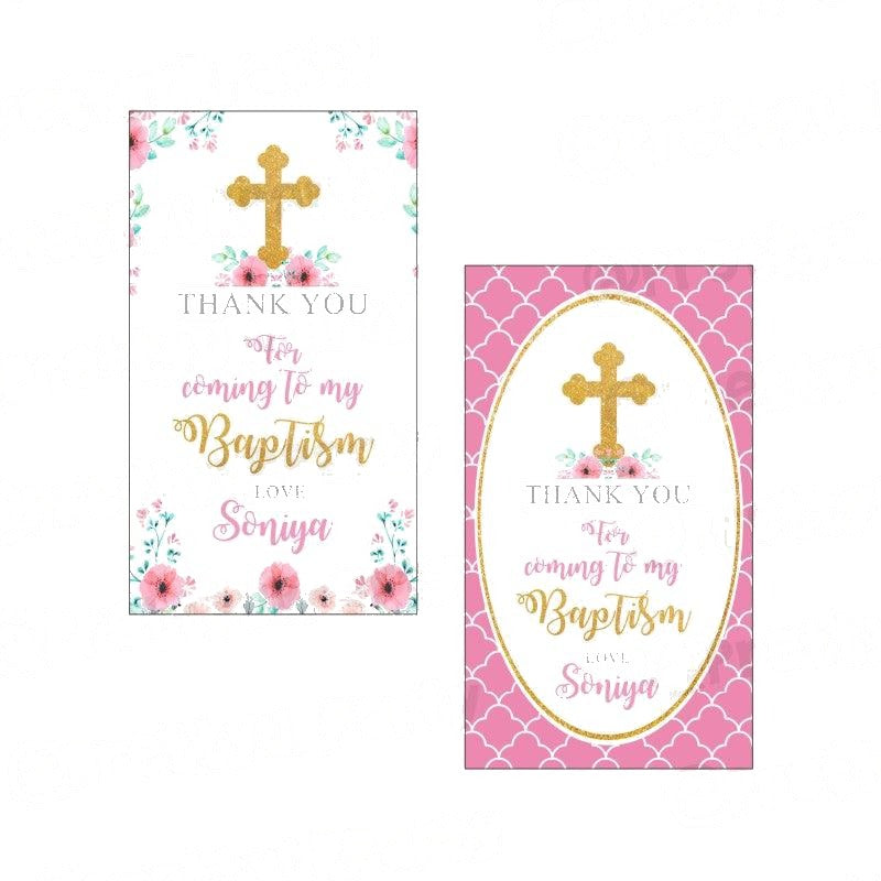Baptism Pink Theme Thank you Tags