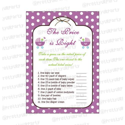 Green & purple The price is right Game BABY SHOWER Pretty UR Party