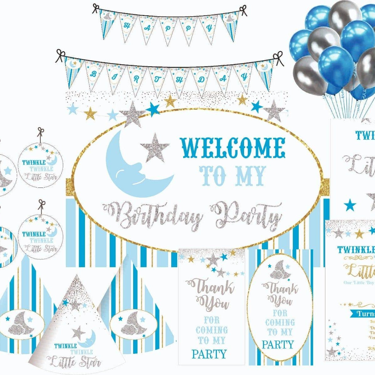 Twinkle Twinkle Little Star Boy Party Decorations Kit  - 90 Pieces BIRTHDAYS Pretty UR Party Default Title