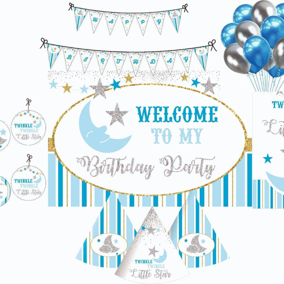 Twinkle Twinkle Little Star Boy Decorations Package - 70 pieces Combo BIRTHDAYS Pretty UR Party Default Title
