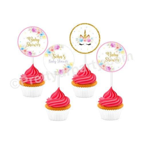 Unicorn Baby Shower Cupcake Toppers BABY SHOWER Pretty UR Party