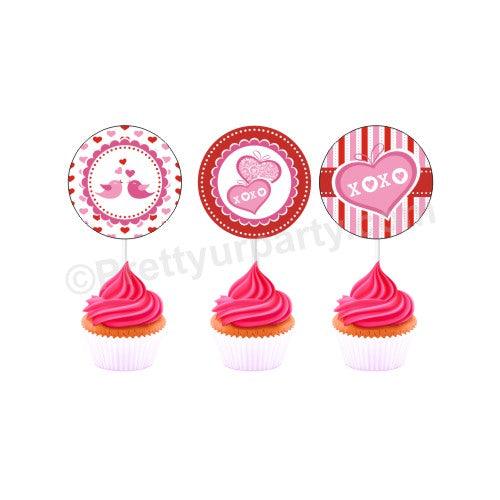 Hearts and Stripes Valentines Day Theme Cupcake / Food Toppers ALL PARTY SUPPLIES Pretty UR Party