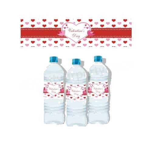 Hearts and Stripes Valentines Day Theme Water Bottle Labels