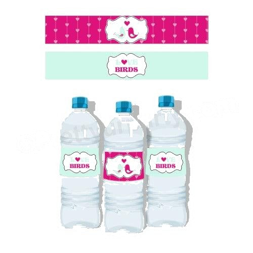 Love Birds Valentines Theme Water Bottle Labels