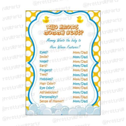 Rubber duck  Who knows Mommy Best Game BABY SHOWER Pretty UR Party