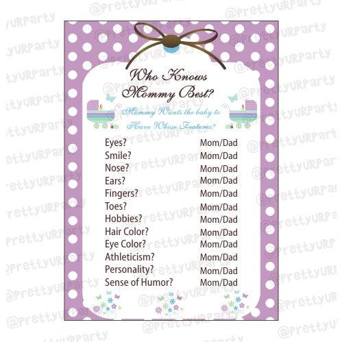 Blue & purple Who knows Mommy Best Game BABY SHOWER Pretty UR Party