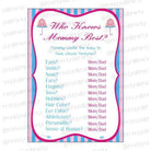 Pink & Blue Who knows Mommy Best Game BABY SHOWER Pretty UR Party