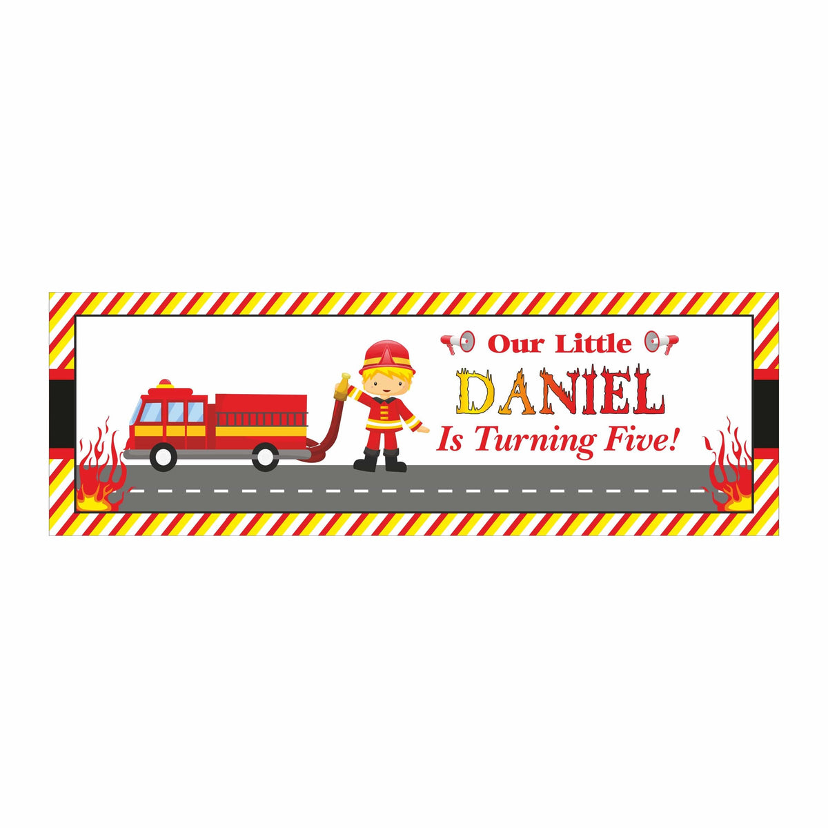 Personalized fire truck birthday banner 36in pretty ur party