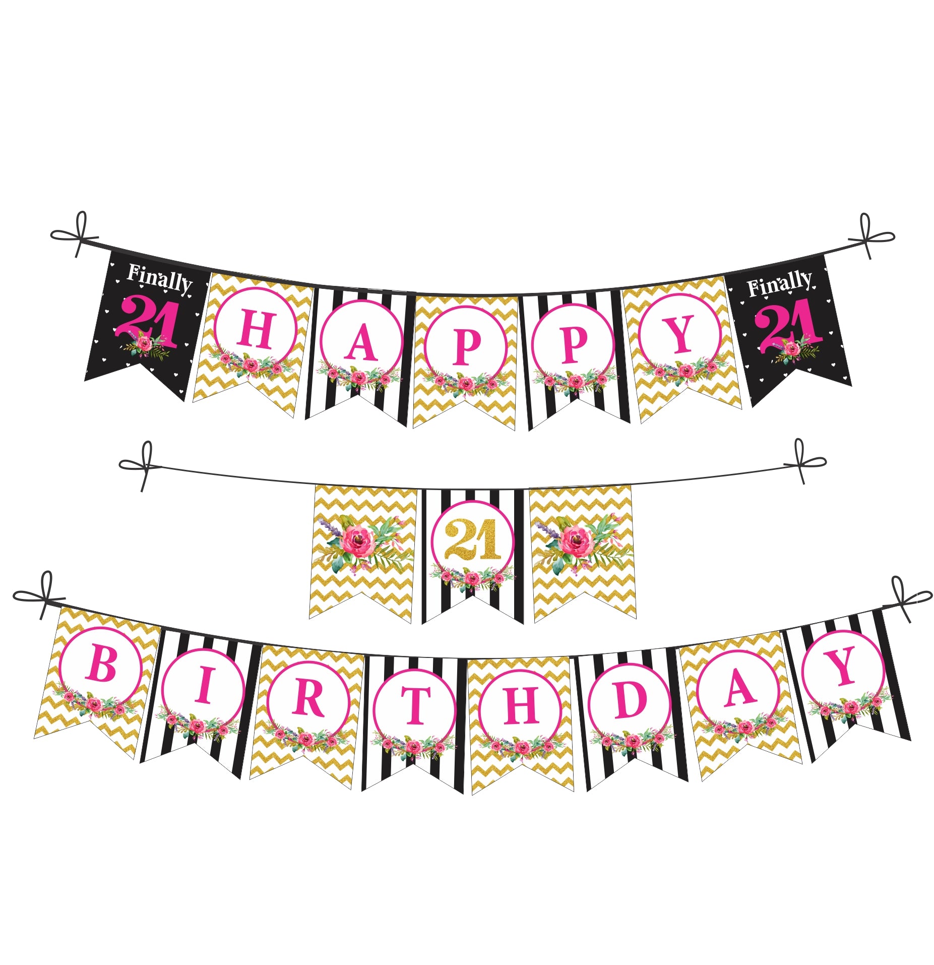 21st Birthday Theme Bunting DECORATIONS Pretty UR Party   