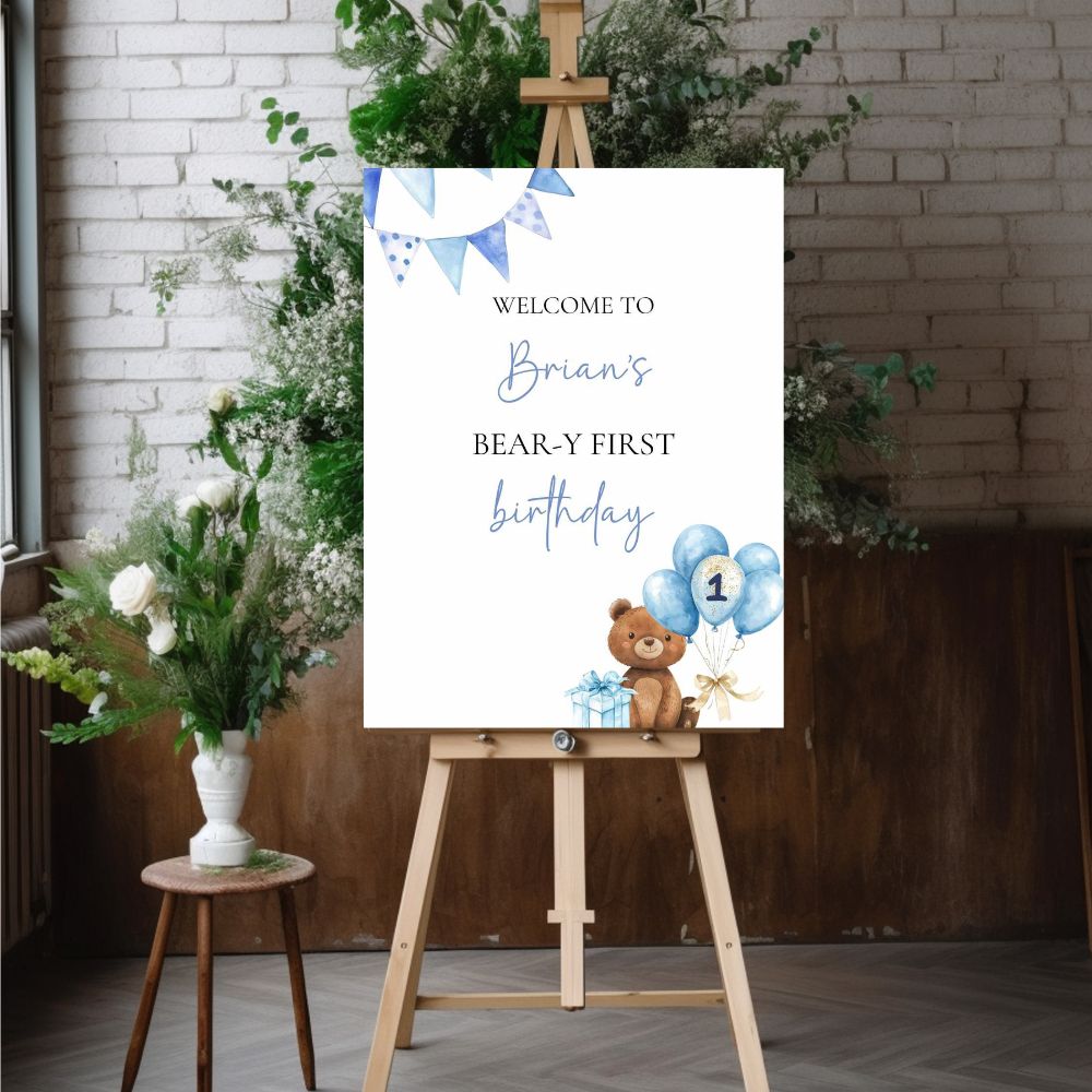 Blue Bear theme Welcome Poster / Board
