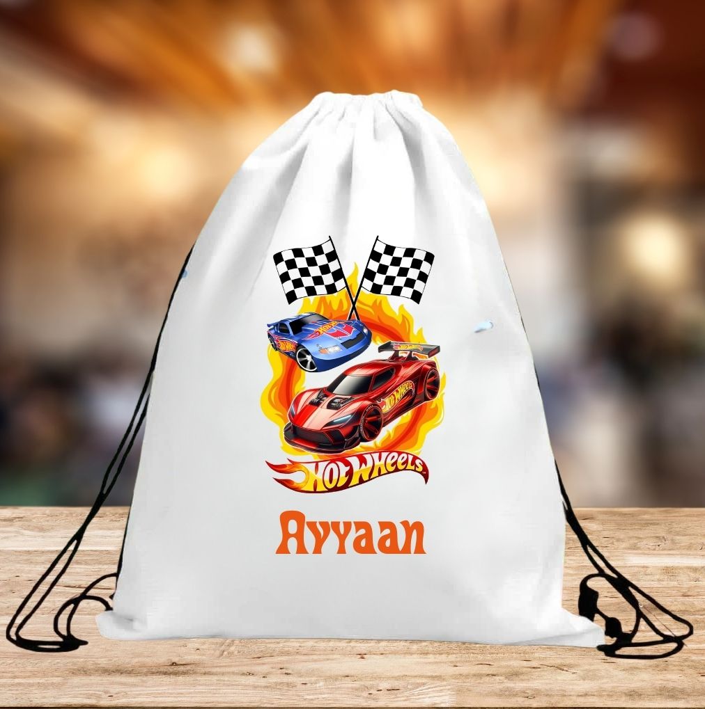Personalised Hot Wheels Drawstring Bag