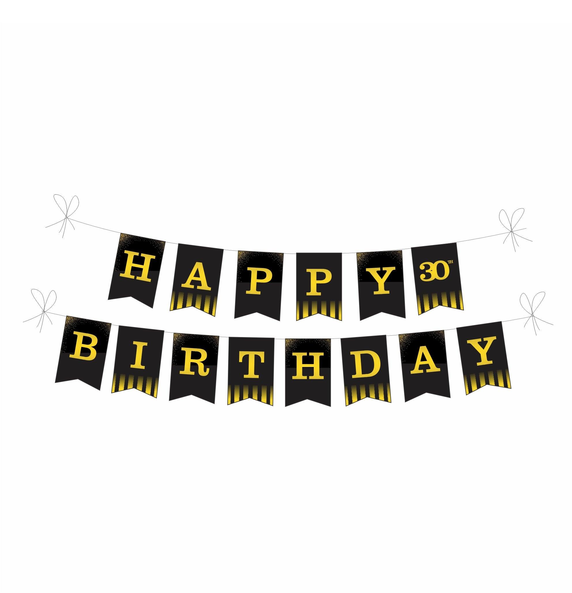 Gold and Black 30th Birthday Theme Bunting BIRTHDAYS Pretty UR Party   