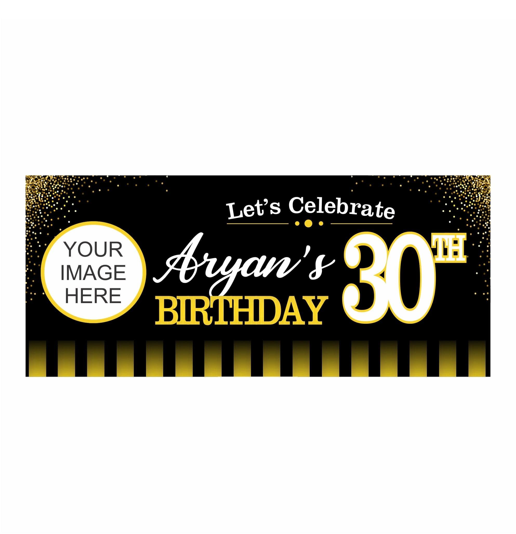 Personalized Gold and Black 30th Birthday Theme Banner 30in ALL PARTY SUPPLIES Pretty UR Party   