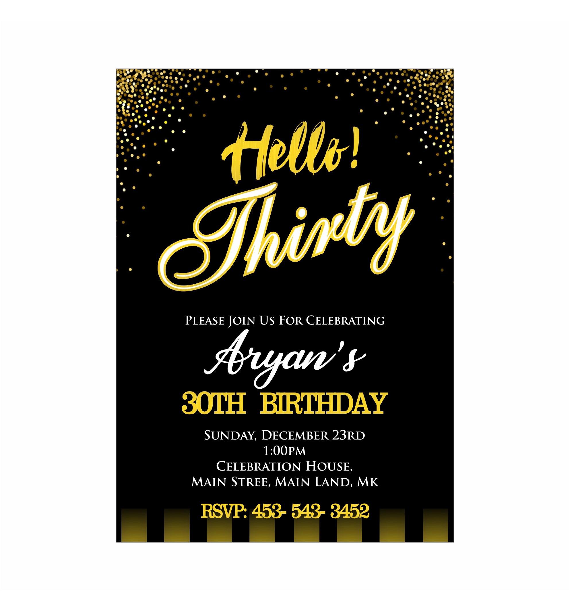 Gold and Black 30th Birthday Theme E- Invitations ALL PARTY SUPPLIES Pretty UR Party   