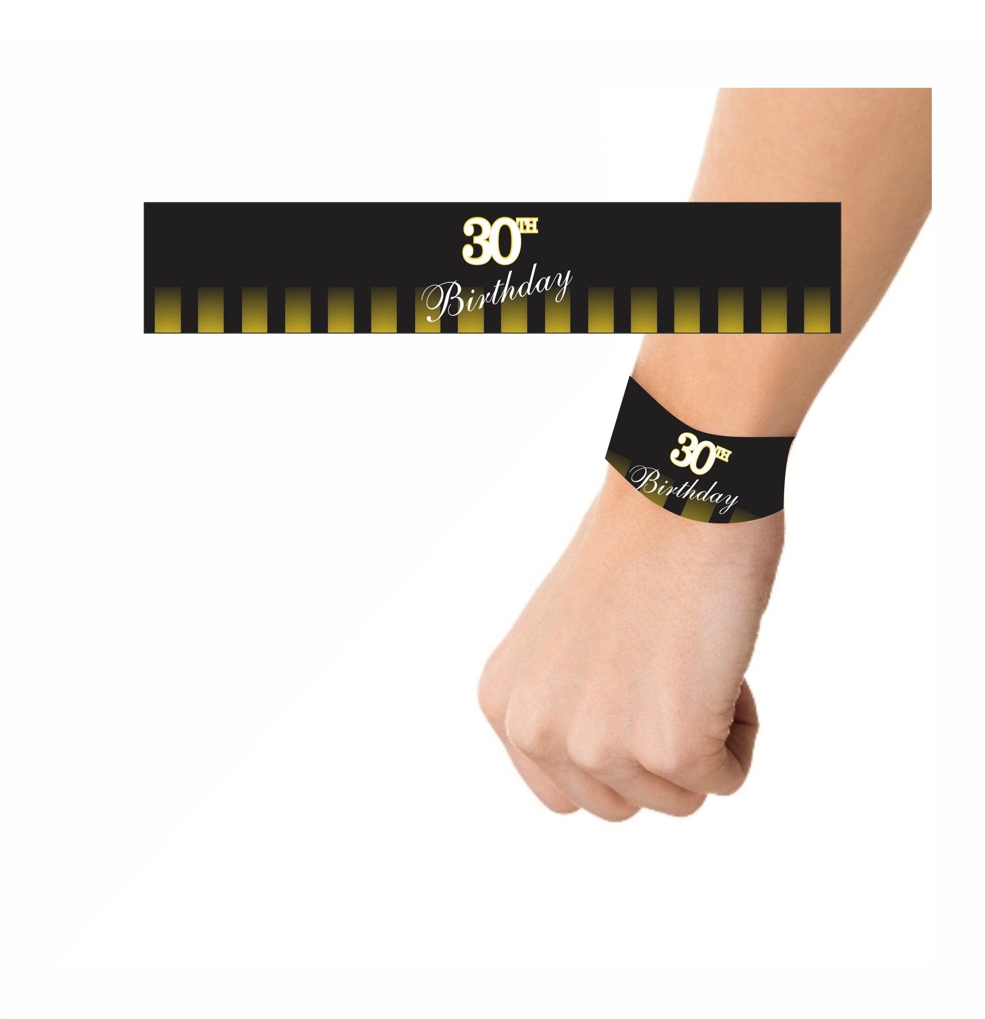 Gold and Black 30th Birthday Theme Wrist Bands - Pack of 10 THEME PARTIES Pretty UR Party   