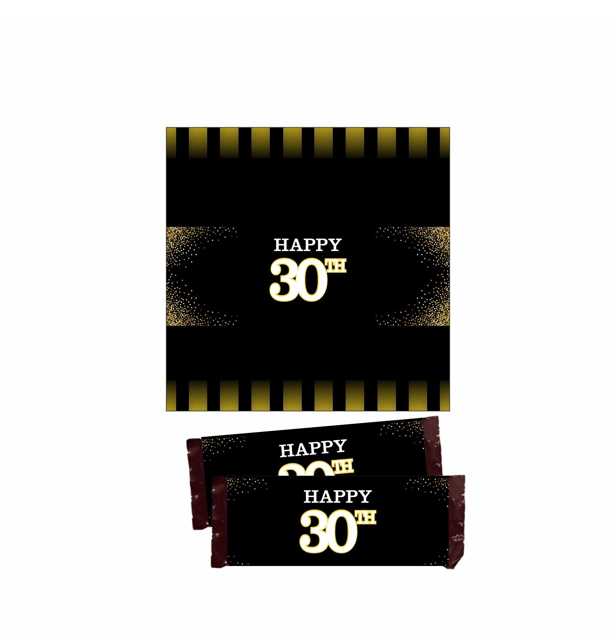 Gold and Black 30th Birthday Theme Chocolate Wrappers THEME PARTIES Pretty UR Party   