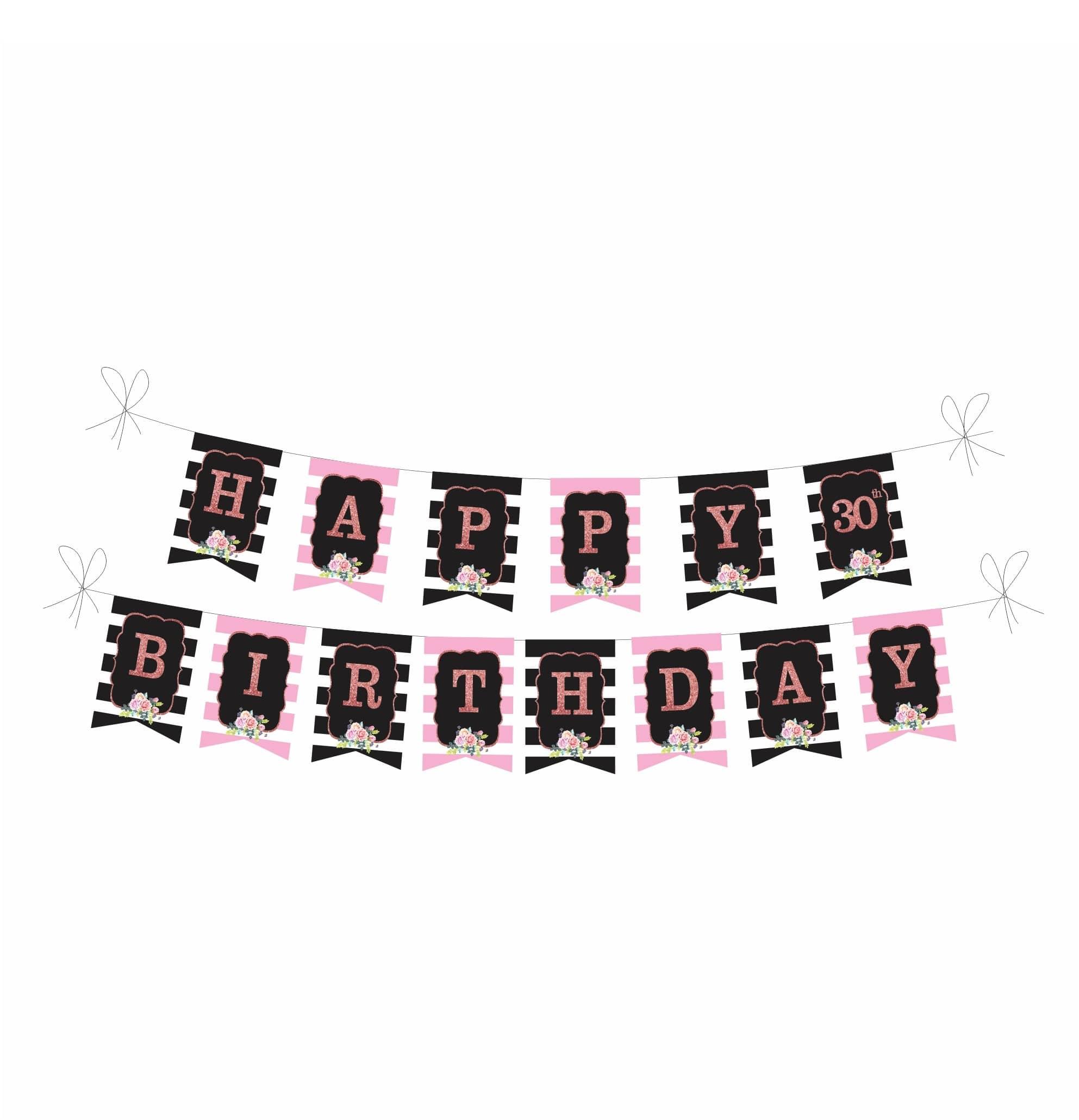 Pink and Black 30th Birthday Theme Bunting BIRTHDAYS Pretty UR Party   