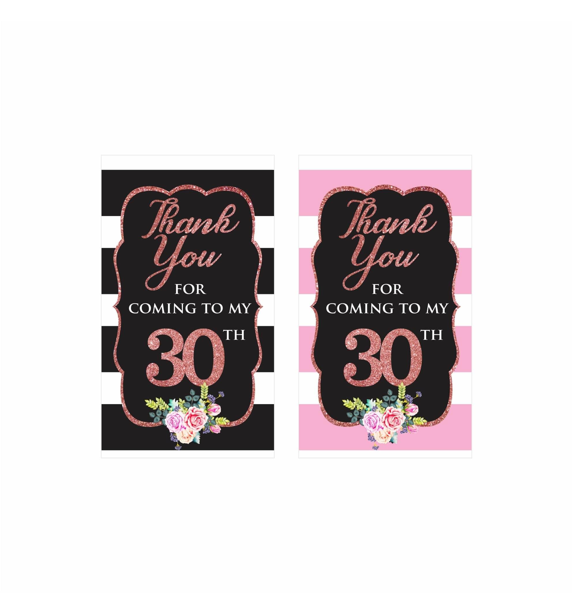 Pink and Black 30th Birthday Theme Thank you Tags THEME PARTIES Pretty UR Party   