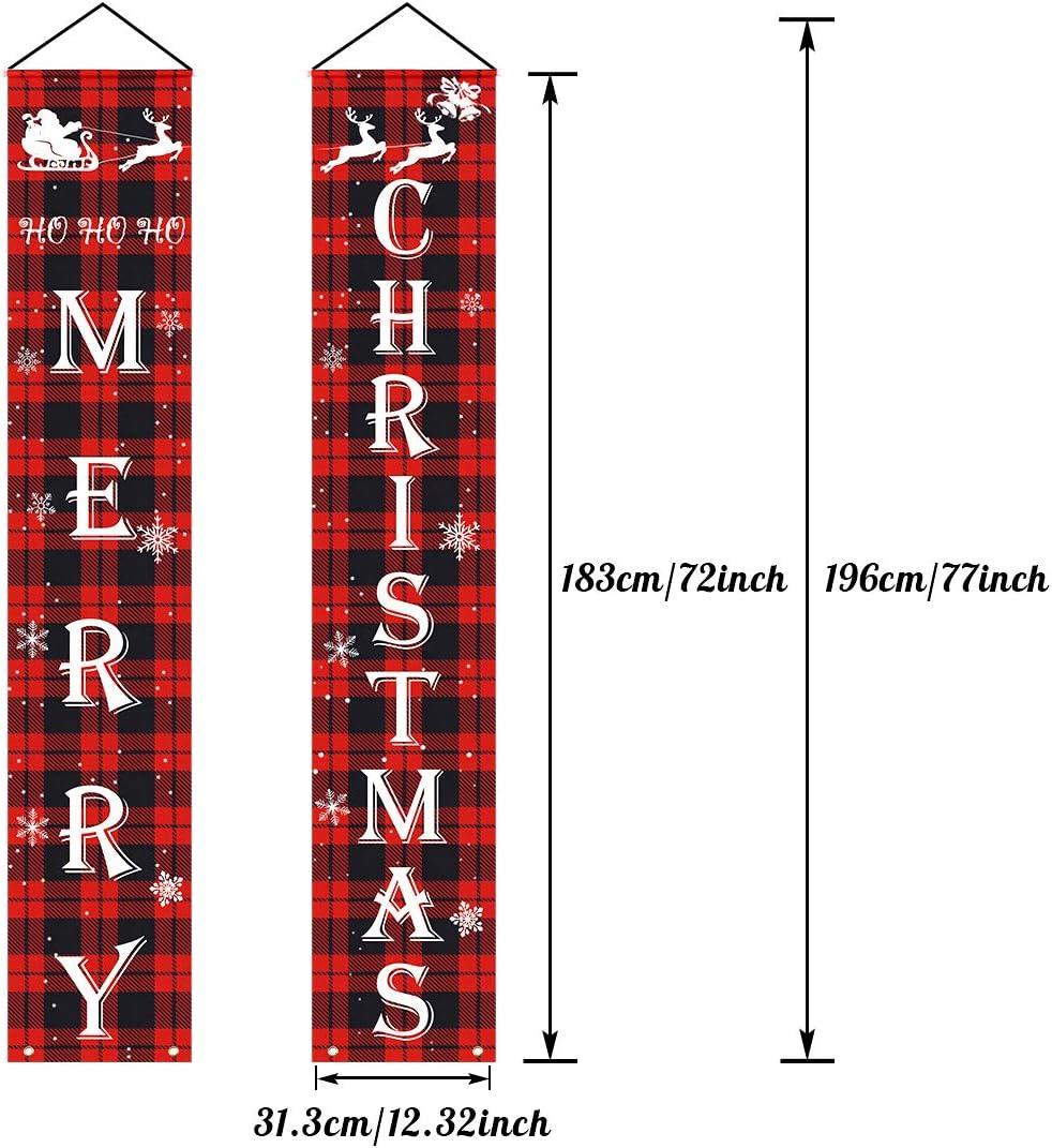 Christmas Door Banner Red Black Buffalo Plaid Sign Set Merry Christmas | Outdoor Yard & Front Porch | Indoor & Outdoor Xmas Decor for Home, Wall, Front Door - Pack of 2 pcs DECORATIONS Pretty UR Party