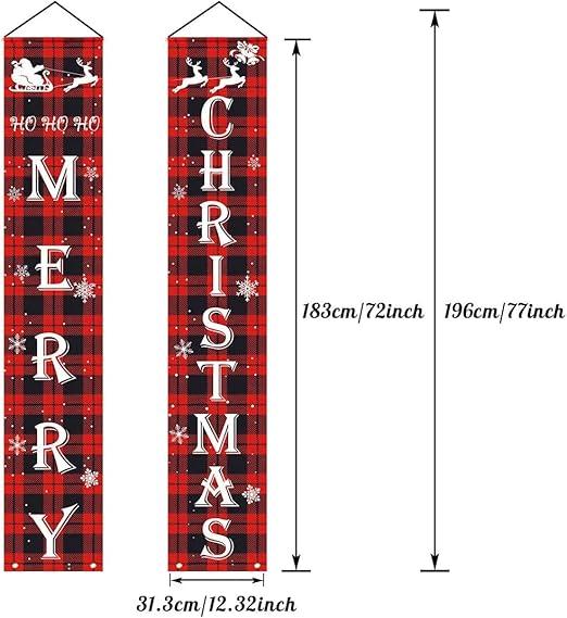 Christmas Door Banner| Red Black Buffalo Plaid Banner for Outdoors, Indoors Christmas PRETTY UR PARTY