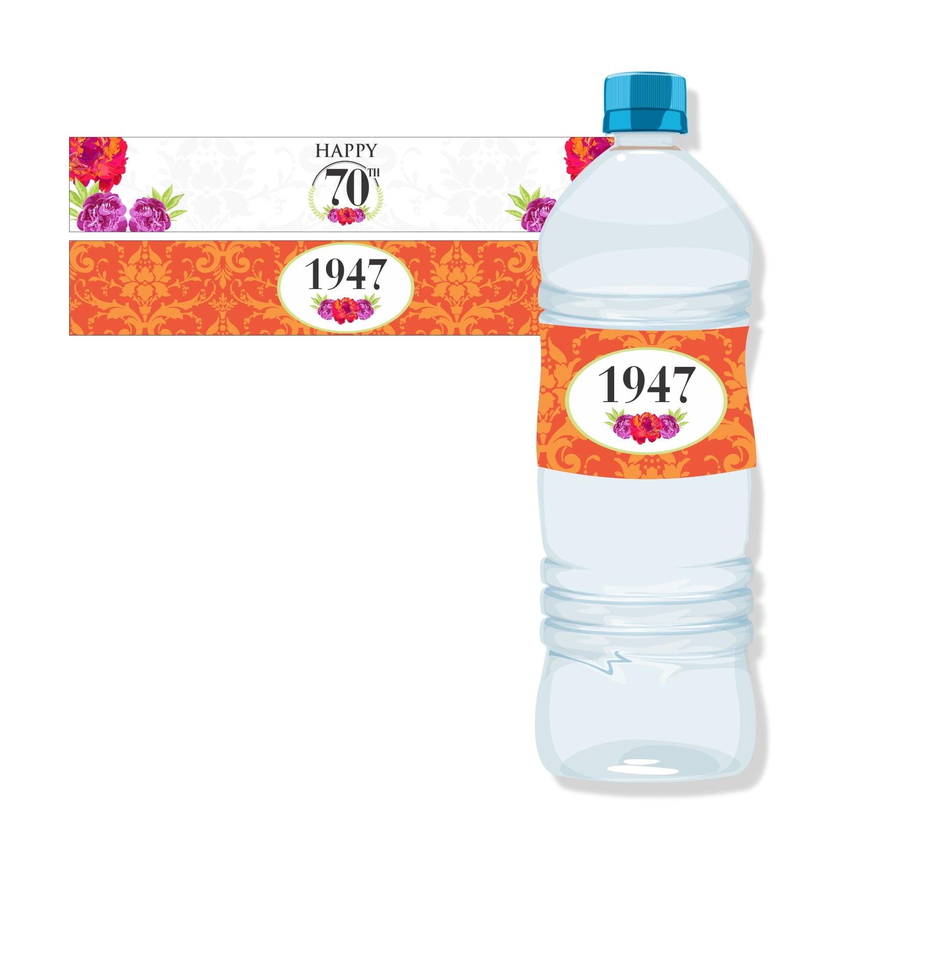 70th Birthday Theme Water Bottle Labels THEME PARTIES Pretty UR Party   