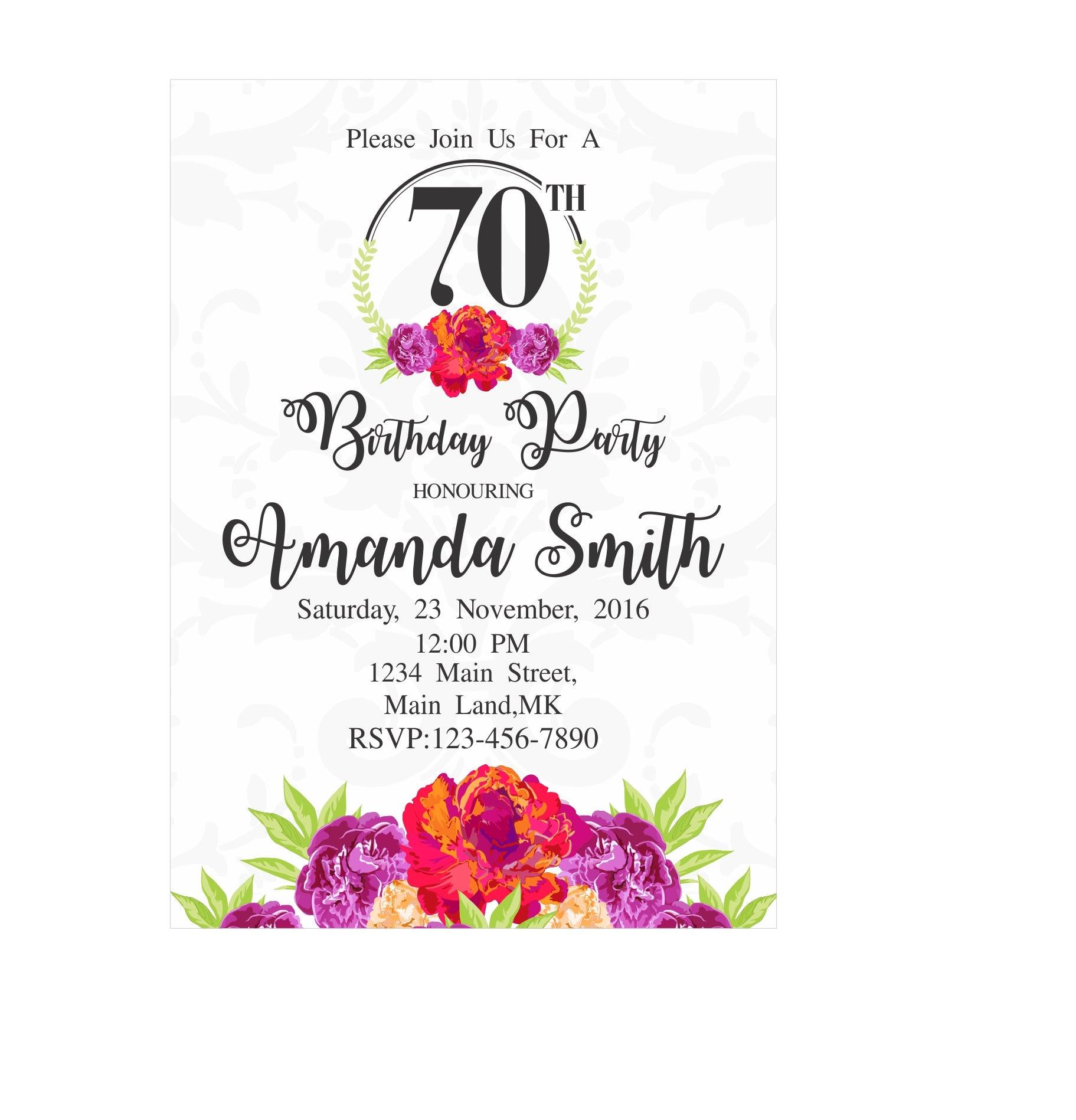 70th Birthday Theme Invitations ALL PARTY SUPPLIES Pretty UR Party   