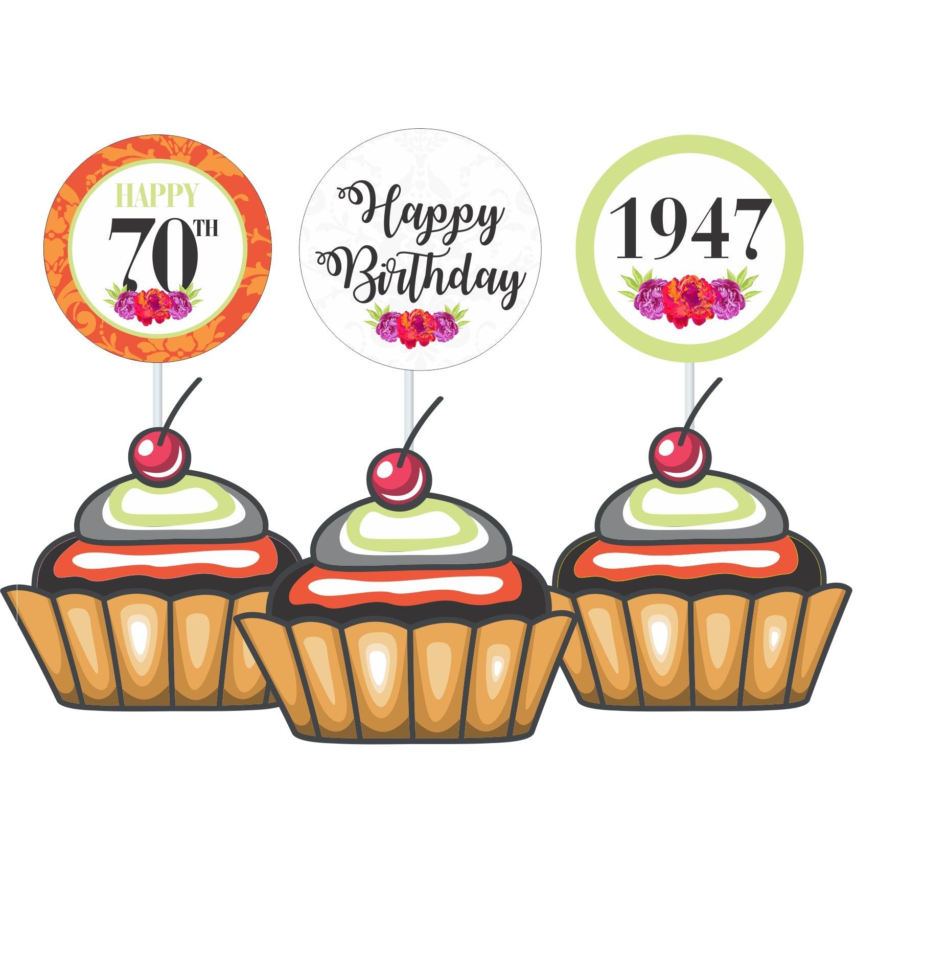 70th Birthday Theme Cupcake / Food Toppers THEME PARTIES Pretty UR Party   