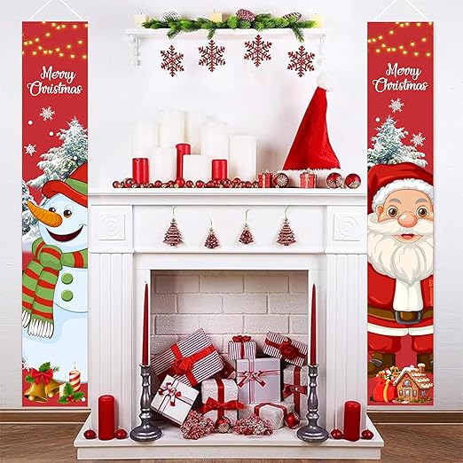 Christmas Door Banner| Santa Snowman Banner for Outdoors, Indoors Christmas PRETTY UR PARTY