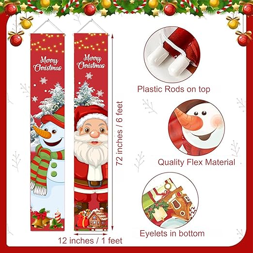 Christmas Door Banner| Santa Snowman Banner for Outdoors, Indoors Christmas PRETTY UR PARTY