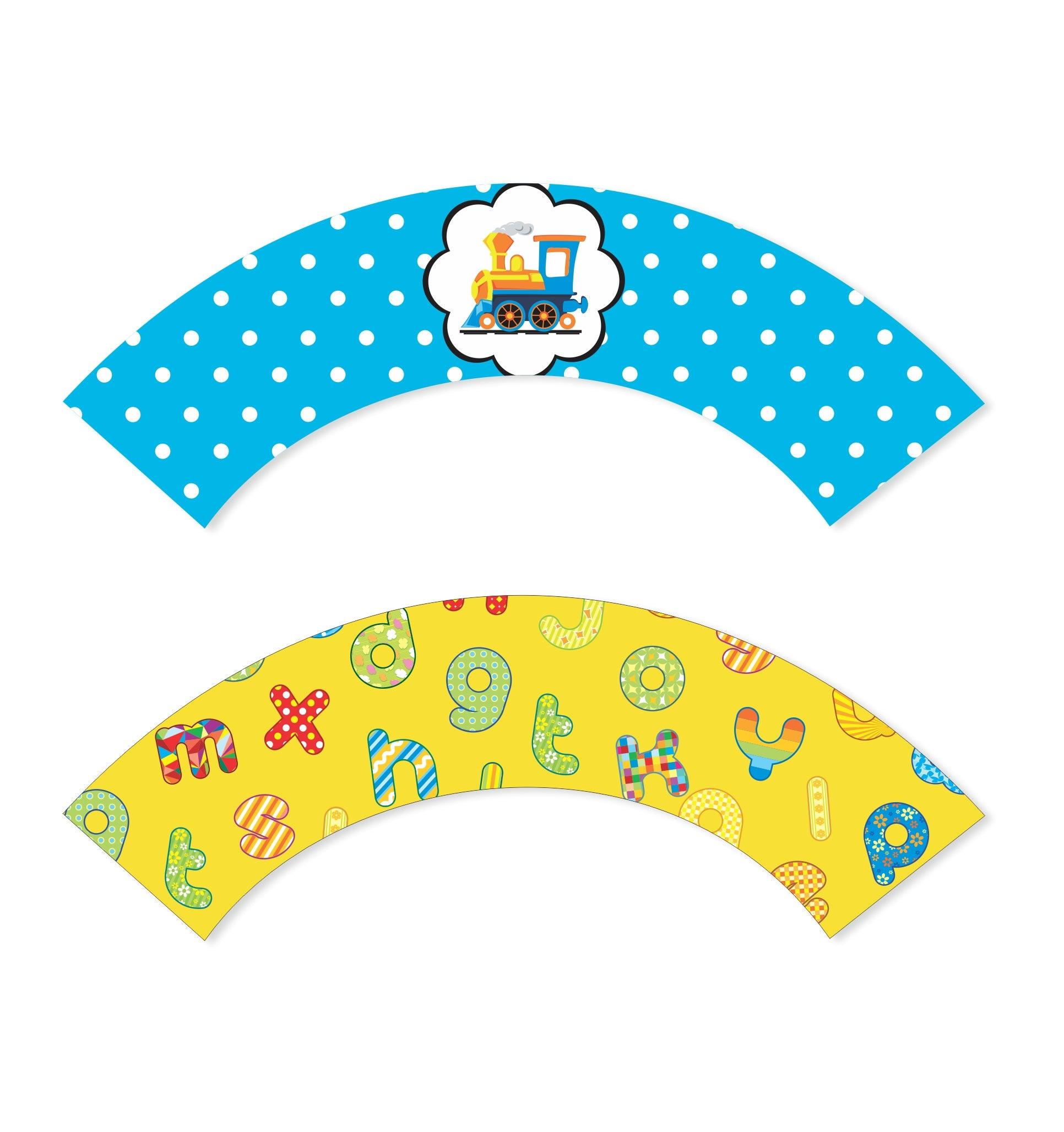 Alphabets and Train theme Cupcake Wrappers THEME PARTIES Pretty UR Party   