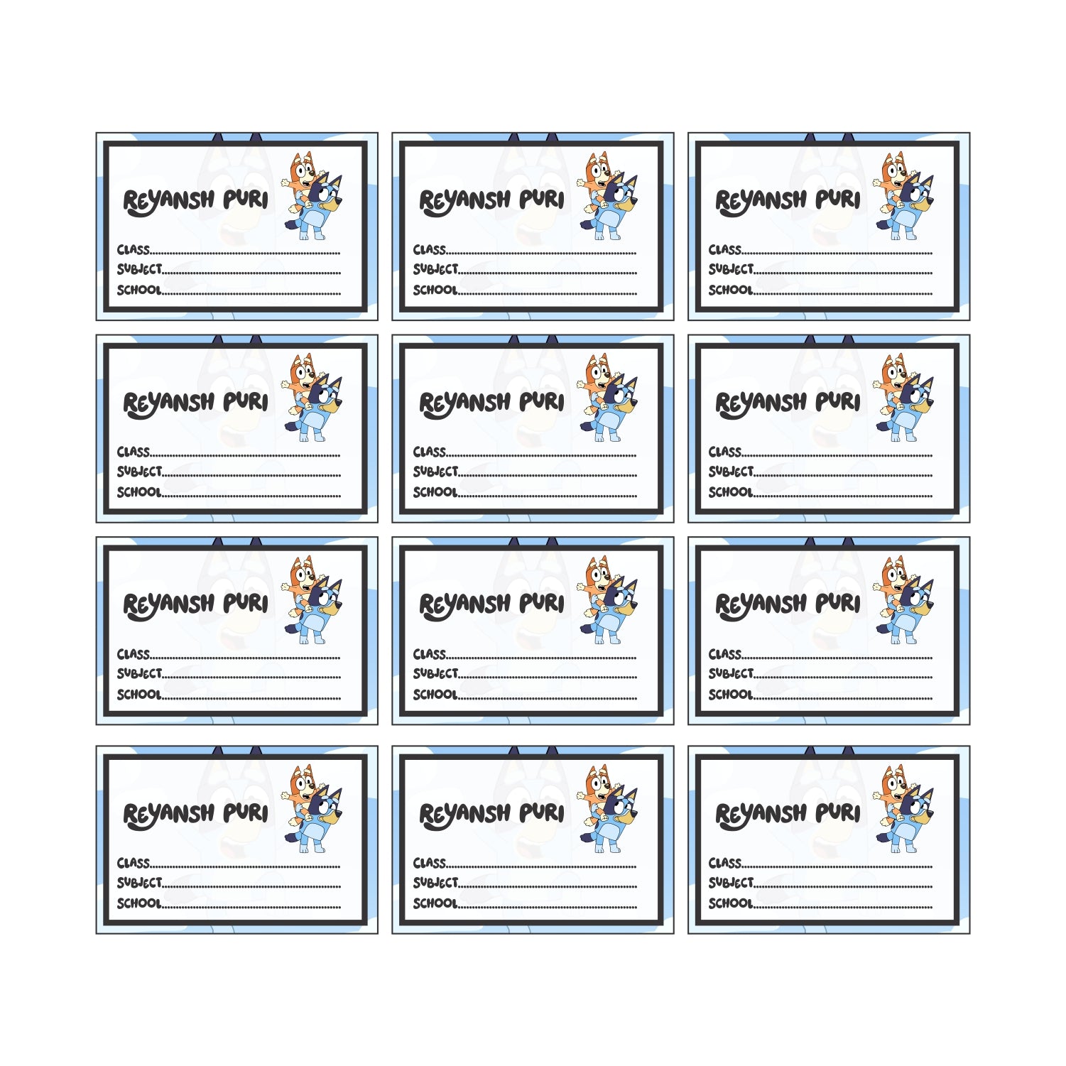 Bluey Book Name Labels PERSONALISED Pretty UR Party