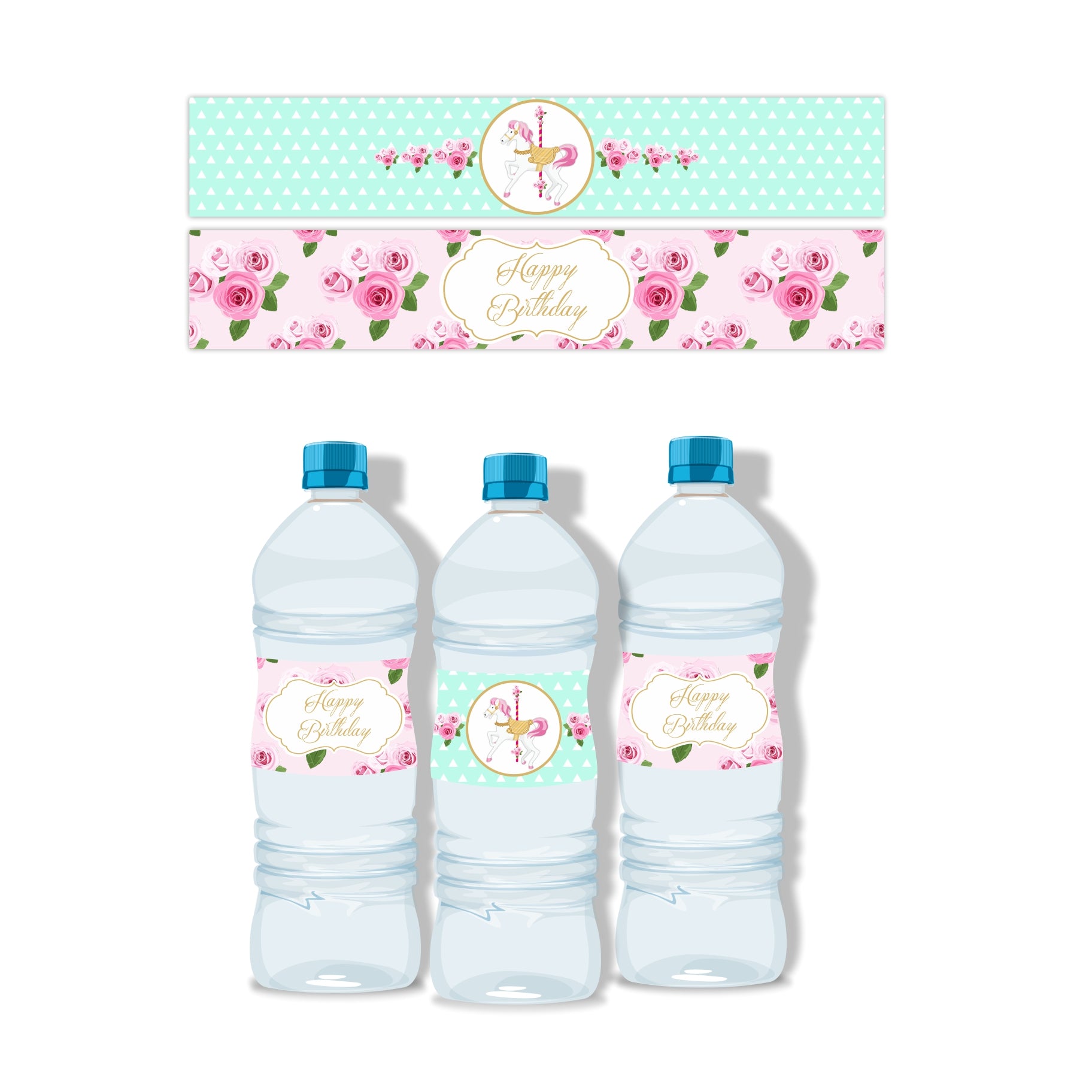 Carousel Water Bottle Labels THEME PARTIES Pretty UR Party   