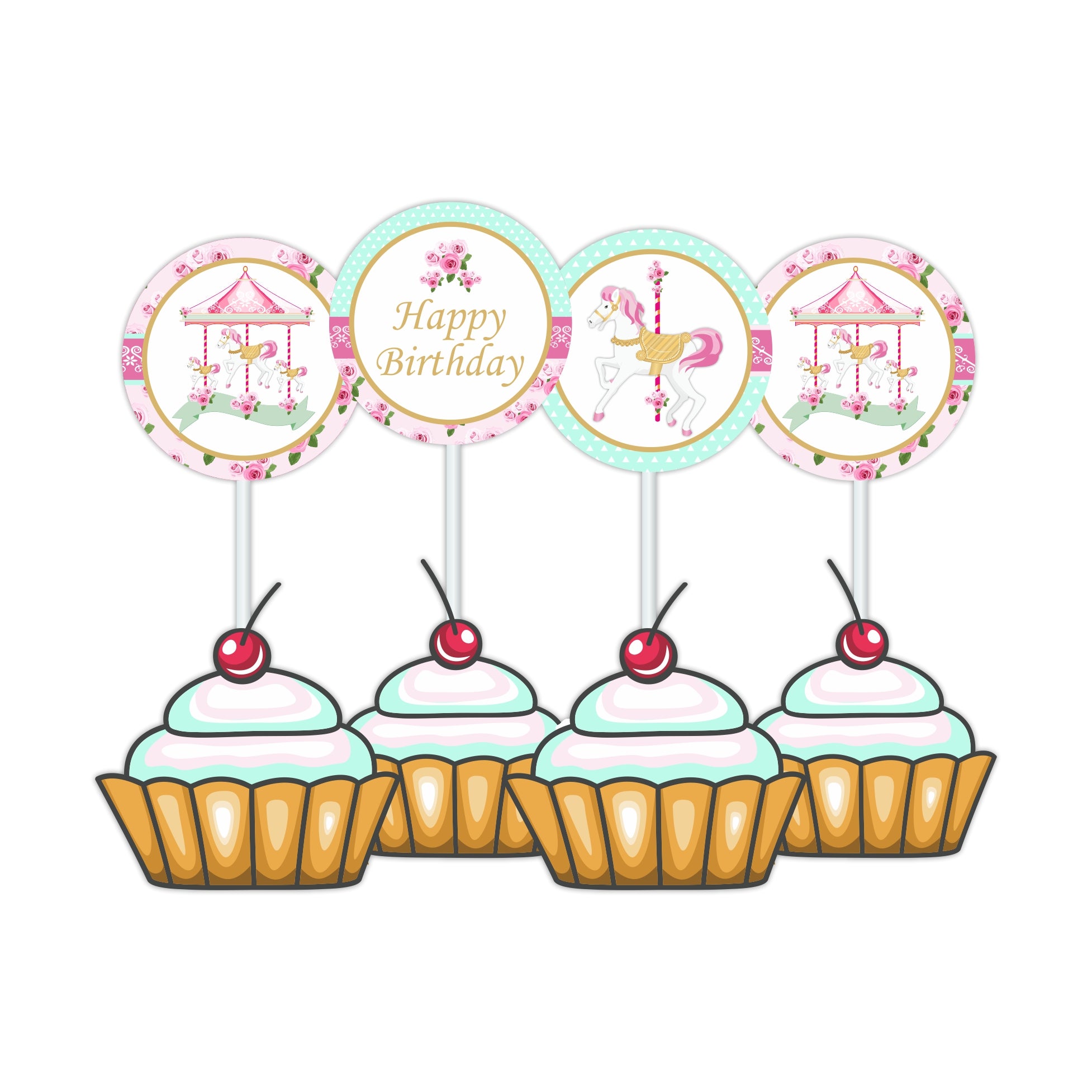 Carousel Cupcake / Food Toppers THEME PARTIES Pretty UR Party   