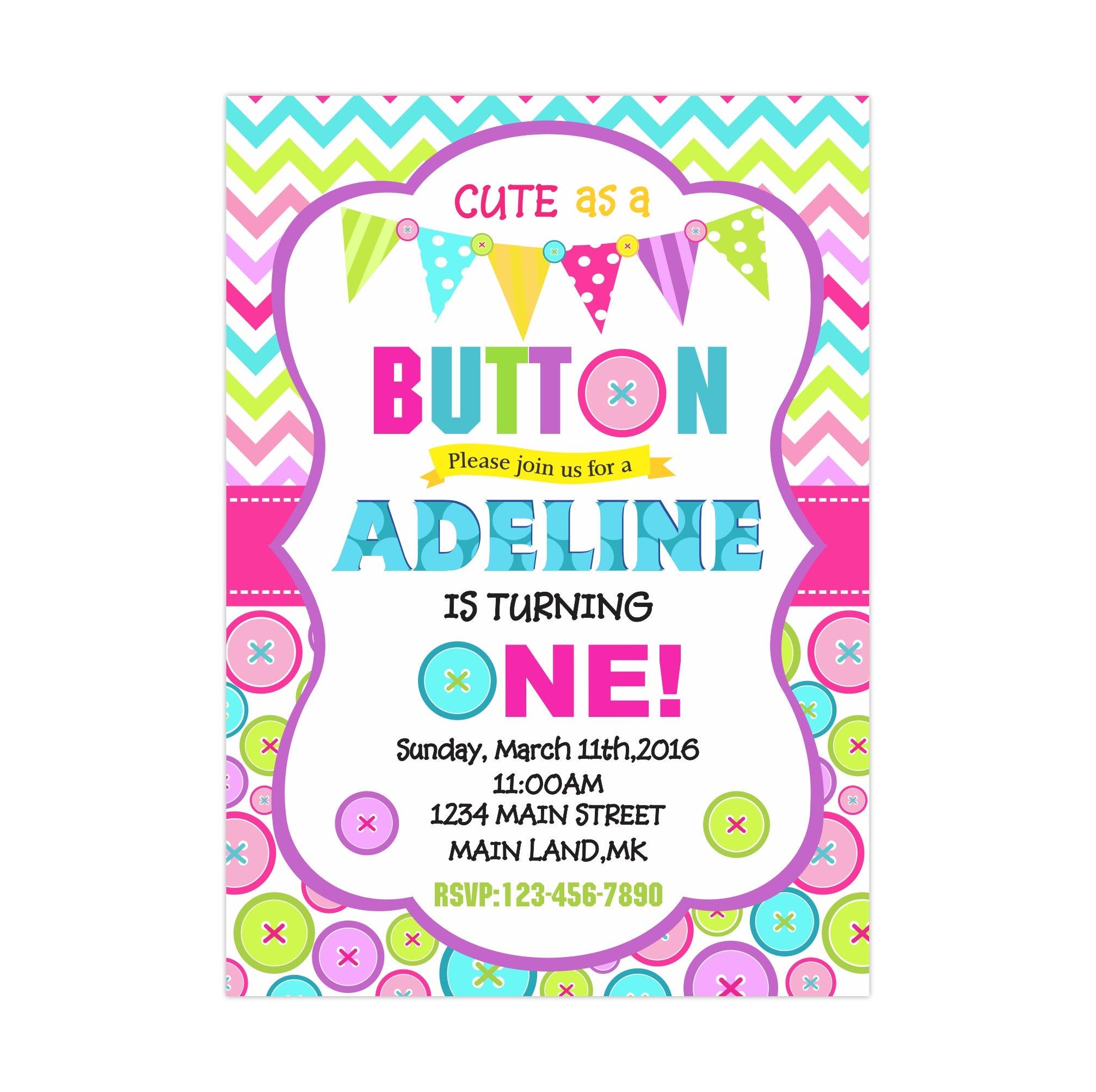 Cute As a Button  E-Invitations BIRTHDAYS Pretty UR Party   