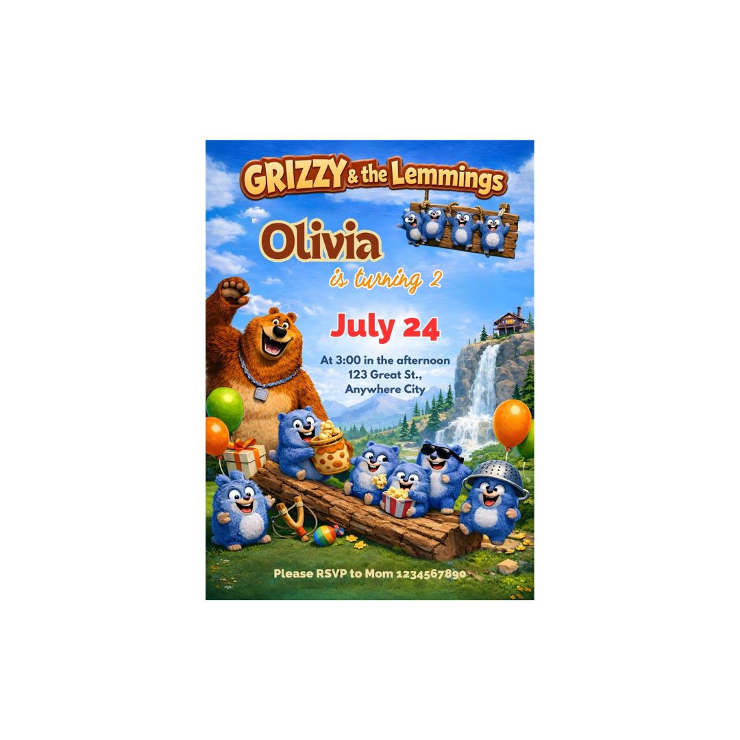 Grizzy and the Lemmings Theme E-Invitations