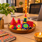 Handmade felt firecrackers as a Diwali desk centrepiece
