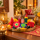 Display of handmade felt Diwali firecrackers